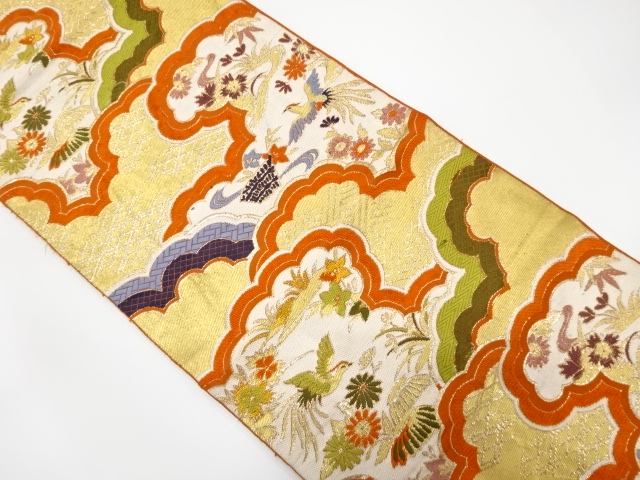 JAPANESE KIMONO / ANTIQUE FUKURO OBI / WOVEN FLOWER & BIRD